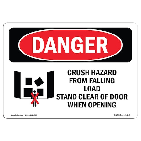 Signmission OSHA Sign, Crush Hazard From Falling Load, 5in X 3.5in Decal, 10PK, 5" W, 3.5" H, Landscape, PK10 OS-DS-D-35-L-1819-10PK
